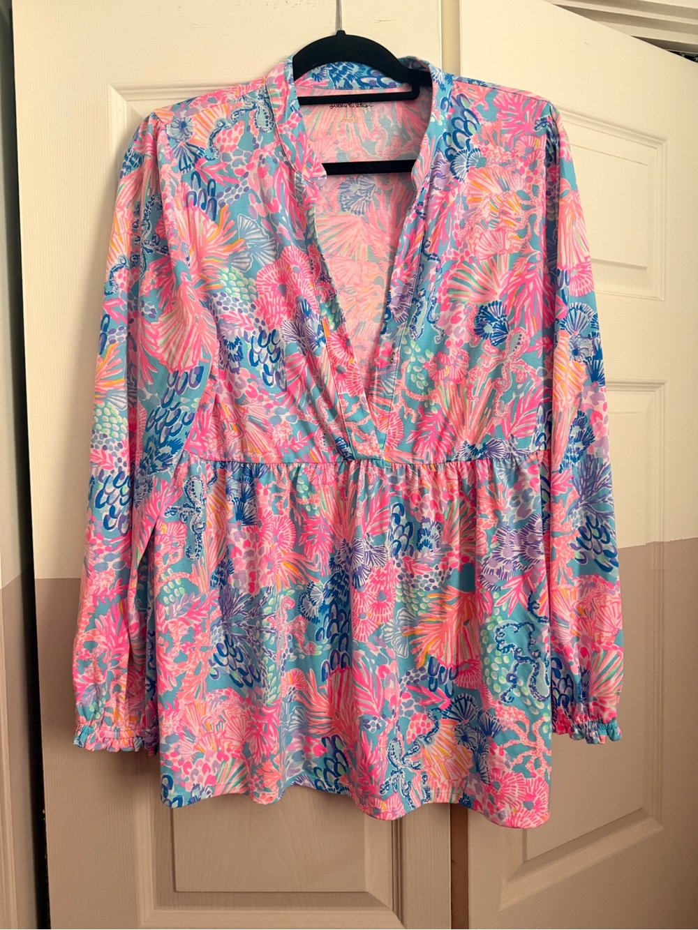 Lilly Pulitzer Pink Multi Floral V-Neck Peplum Tunic